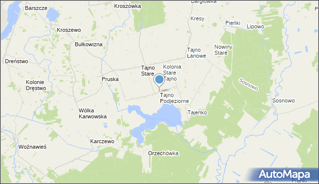 mapa Tajno Podjeziorne, Tajno Podjeziorne na mapie Targeo